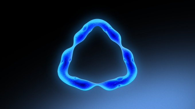 A glowing blue triangular loop with small nodes or pinch points along its perimeter floats against a dark background, evoking a futuristic or algorithmic motif. The image's abstract, interconnected ring shape visually echoes the post's theme of looping algorithms and computational improvement, framing $TIG as a small but connected piece of a much larger technological network.