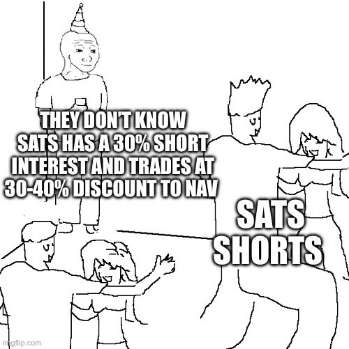 The image features a black and white line drawing of people standing around each other. The main focus is on two individuals who are having an animated conversation about Sats Shorts, with one person expressing their opinion that they don't know anything about Sats Shorts. Another person in the scene adds to this sentiment by stating that they don't know what Sats Shorts are either.