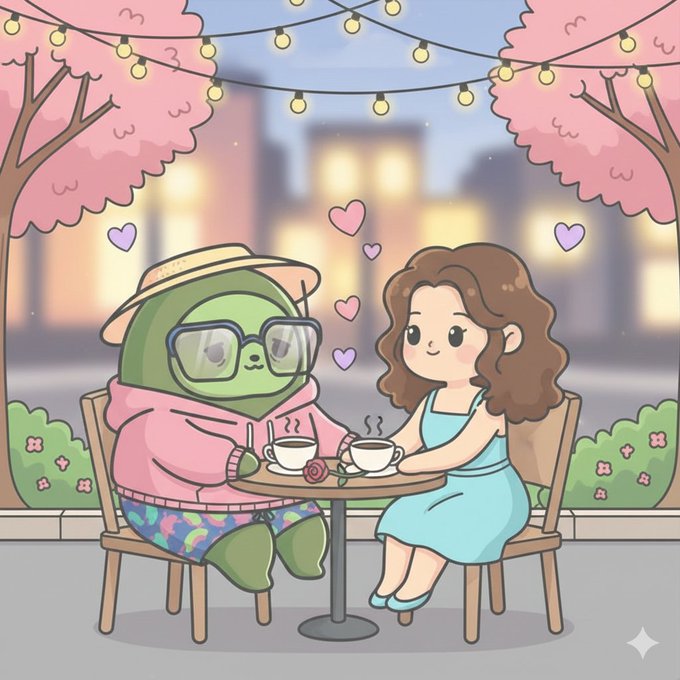 The image features two cartoon characters sitting at a table with coffee cups in front of them. One character has long hair and is wearing glasses, while the other character has short hair and is dressed in blue. The scene takes place outdoors, possibly on a patio or a street, as indicated by the presence of trees nearby. The image also includes text that reads "Good Morning The next wave of AI won' t be built on centralized infrastructure. That's why I'm watching @0G_labs closely." This suggests that the characters are discussing the importance of modular AI ecosystems and how they can contribute to a more accessible, scalable, and decentralized approach to AI development.