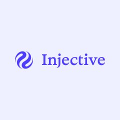 The image displays the Injective logo, featuring a blue circular emblem with a stylized swirl design next to the word "Injective" in bold blue text on a light lavender background. This branding relates to the post highlighting Injective's milestone of becoming the first Layer 1 blockchain to register as an official SEC transfer agent, underscoring the company's involvement in real-world asset (RWA) tokenization.