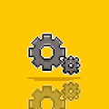 A yellow icon featuring two interlocking dark gray gears sits at the center of the image, with a subtle reflection beneath them. The gear imagery visually represents the platform's behind-the-scenes technical updates and system improvements announced in the post.