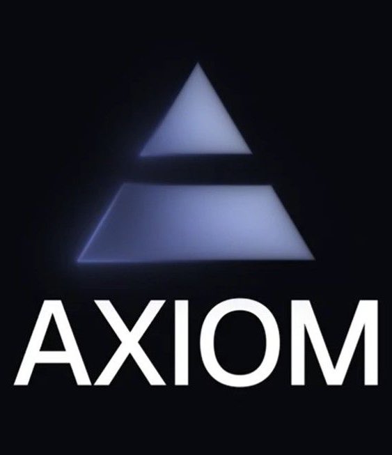 The Axiom logo, featuring a stylized triangular 'A' in a glowing blueish-white against a black background, with the word 'AXIOM' displayed below.