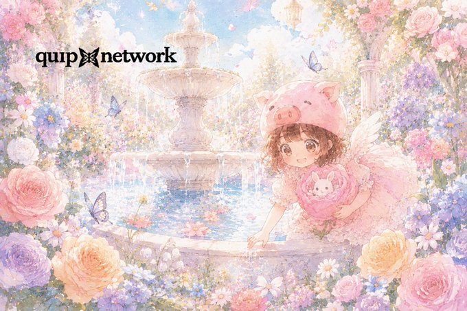The image features a girl with a pig-shaped hat, surrounded by flowers and butterflies. She is holding a pink flower and appears to be looking at something or someone behind her. The background of the image includes a fountain and other elements that contribute to the overall beauty and charm of the scene.