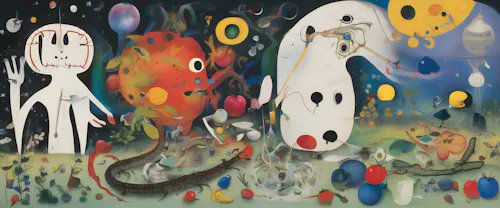 A surreal painting titled "Pale Figures Meet Abundance" by artist @bottoproject, featuring whimsical white ghost-like figures surrounded by vibrant, otherworldly creatures and colorful abstract shapes against a dark cosmic background. The artwork was sold to @pengwinpants for 0.8001 ETH ($1,489.35) in a transaction involving the $RARE token, reflecting the fantastical and abundant nature depicted in the piece.