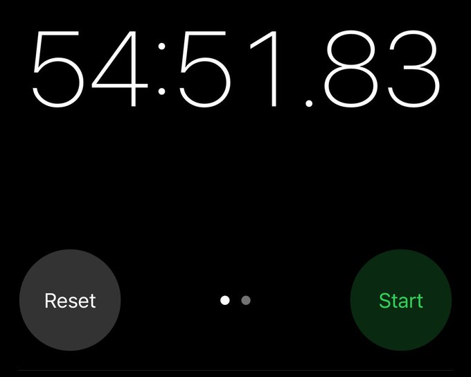 A digital timer displays '54:51.83' with gray 'Reset' and green 'Start' buttons below.