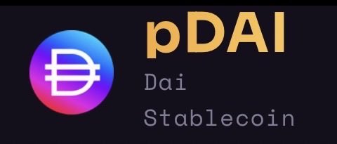 The image displays the pDai logo (a stylized "D" symbol with a gradient of pink, purple, and blue) alongside the text "pDai," "Dai," and "Stablecoin" on a black background. It serves as a visual identifier for the pDai PulseChain stablecoin token referenced in the accompanying post.