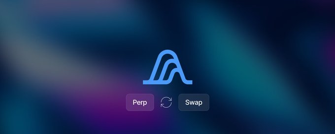 A blue logo on a dark, colorful background featuring 'Perp' and 'Swap' buttons with a refresh icon between them.