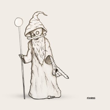 A whimsical pencil sketch depicts a bearded wizard or gnome figure wearing a pointed hat, holding a tall staff in one hand and giving a thumbs-up with the other. The artist's signature "francois" appears in the lower right corner, aligning with the post's mention of drawings available for purchase on @xrpcafe.