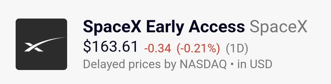 The image shows an advertisement for a company named "SpaceX Early Access" that is selling shares of their stock. The text on the image reads, "SPCX is already trading above $160! That's a valaution of $2.1T!" which indicates that the stock has increased in value by more than $2.1T compared to its initial price. This information can be helpful for those considering investing in the company or analyzing their stock performance.