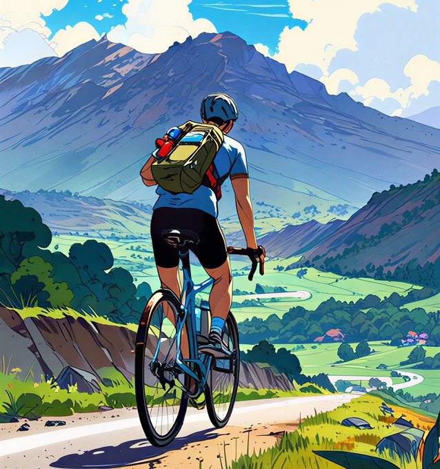 A cyclist with a helmet and backpack pauses on a mountain road, gazing out over a vast green valley and distant peaks. The image evokes the freedom of a leisurely ride, while the post contrasts that simple, offline experience with how crypto can make everyday transactions just as effortless and seamless.