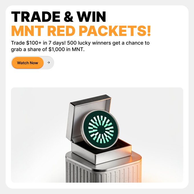 The image features a poster for a trade and win event. The poster includes an advertisement for a round of trading with MNT Red Packets. The post details that there are 500 lucky winners who will be able to claim their share of $1,000 in MNT within seven days by watching the video.