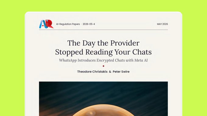 The image shows an email or message with a green background that says "The Day the Provider Stopped Reading Your Chats". The text appears to be about a discussion of WhatsApp's security measures, as indicated by the title "Meta shipped AI in WhatsApp inside a TEE, so even Meta can’t read your prompts. Trail of Bits audited it. Found 28 issues, 8 critical. All patched before launch. TEEs aren't a silver bullet." The image is related to the post because it discusses the security measures implemented by the provider and how they affect users' ability to access their messages.