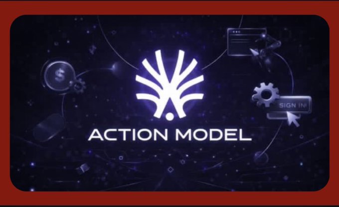 A digital graphic featuring the 'ACTION MODEL' logo with a stylized emblem on a dark cosmic background, surrounded by icons representing currency, settings, and a 'SIGN IN' button.