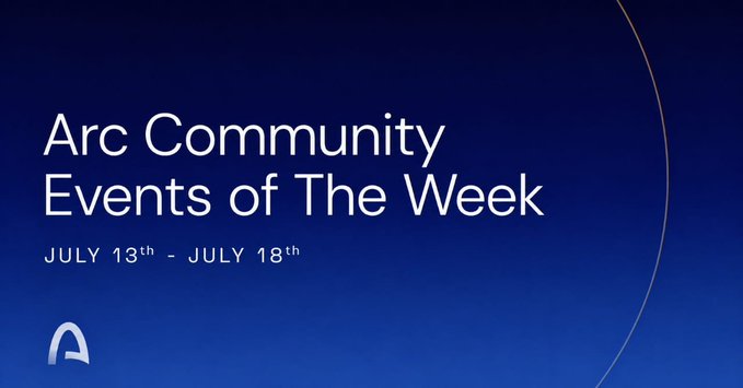 Title slide reading 'Arc Community Events of The Week' for July 13th - July 18th on a dark blue background.