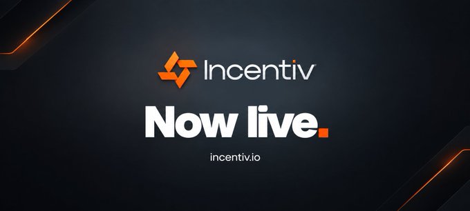 A dark promotional banner for 'Incentiv' featuring an orange logo and the bold text 'Now live.' with the website incentiv.io.