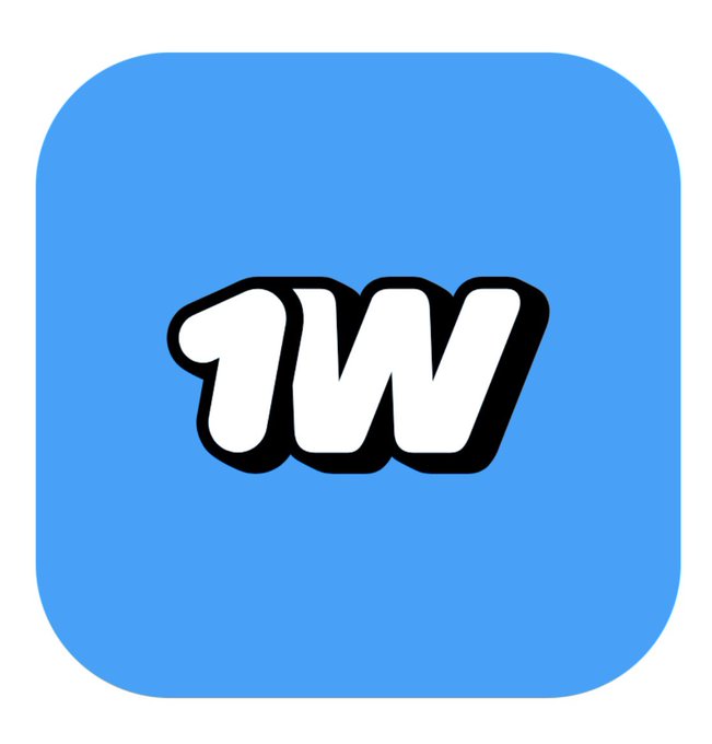 The image displays a blue app logo with the text "1WIN" in bold white lettering, which appears to be the brand icon associated with the @1win Creator Program mentioned in the post promoting their weekly USDT prize pool for content creators.