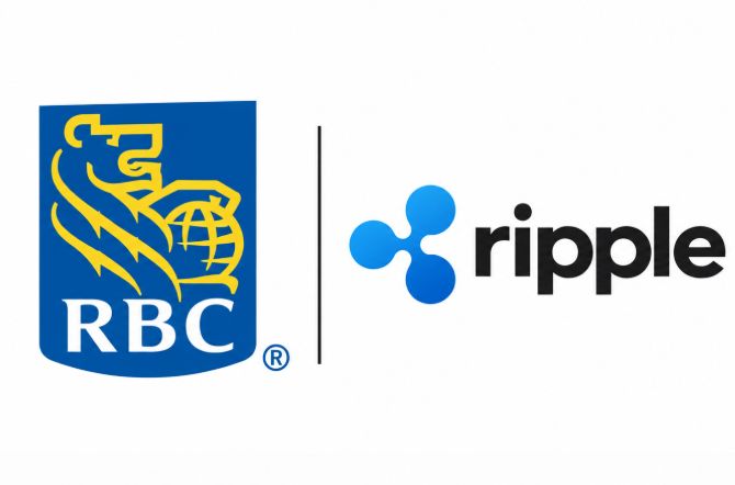 A graphic showing the RBC (Royal Bank of Canada) logo alongside the Ripple cryptocurrency logo.