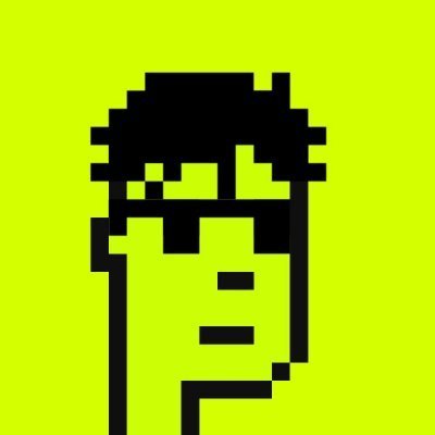 Pixel art avatar of a man with black hair and facial features on a bright yellow-green background.