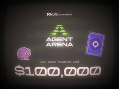 Retro-styled digital graphic for 'KKUFU ZOOMMETA' showing an 'AGENT ARENA' leaderboard, a pink character avatar, and a large '$1,000,000' prize amount on a dark background.
