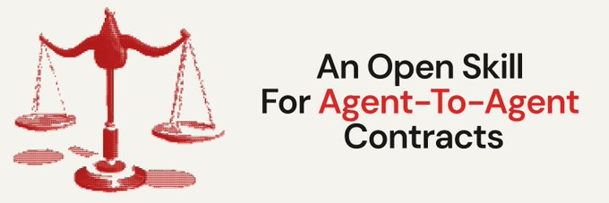 The image features a red illustration of balanced scales alongside the text "An Open Skill For Agent-To-Agent Contracts," with "Agent-To-Agent" highlighted in red. The post discusses Solana's infrastructure for agent commerce, emphasizing that beyond payment speed, the critical challenge lies in handling disputes or incomplete agent deals—directly tying to the image's theme of weighing fairness and establishing open standards for resolving agent-to-agent contractual issues.