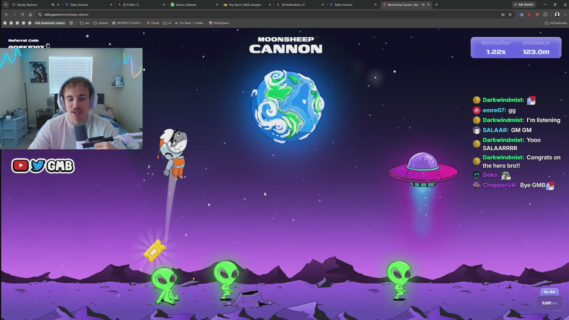The image shows a man playing an online game with a group of people, likely in a multiplayer setting. The game appears to be a space adventure or a similar theme, as there are several characters and objects within the scene that resemble spaceships and other elements from outer space. The man is actively engaged in the game while others watch him play. The post also mentions a bonus trailer for Season 5 of the show "@AbstractChain".