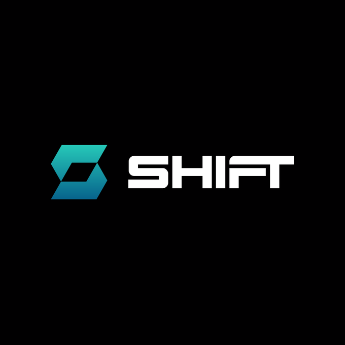 The image features a logo for a company named "Shift". The logo consists of the word "Shift" written in white letters, with a blue triangle above it. Below the logo, there's a caption that reads, "Daily engagement with @ShiftRWA is a no brainer Tag them and attach media/graphics in your posts to earn daily points while staying active in the ecosystem." The image also includes an image of a blue triangle on the right side of the logo.