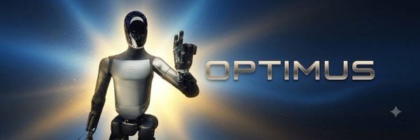 A humanoid robot points upward beside the metallic text "OPTIMUS," visually reinforcing the $OPTIMUS meme token launch featured in the post.