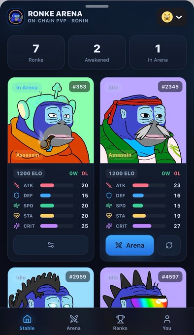 The image shows an app screen with various game options displayed, including a game called "Ronke On Ron". The main focus of the image is a character named Ronke who appears to be fighting for money while others watch from the sidelines. The game description suggests that players can choose between different characters and engage in battles within the game.