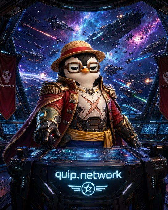 The image features a penguin dressed as a pirate, standing in front of a computer screen with a clock showing that there are only 10 seconds left before the Doomsday Clock reaches zero. The penguin appears to be in control of the computer system or is about to make a decision based on the time remaining. The post also mentions a QIP network and a clock, which could possibly be related to the penguin's pirate character.