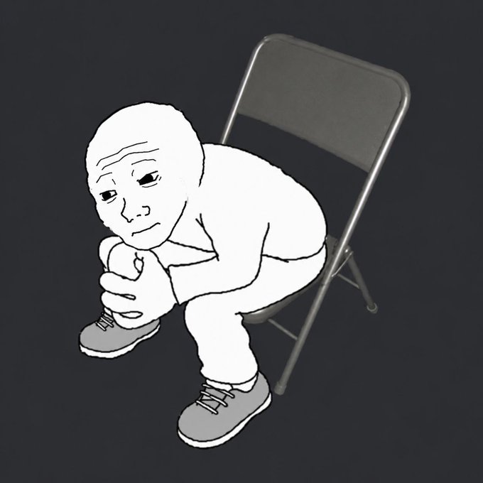 A melancholic Wojak meme figure slumps forward on a folding chair, hands clasped together as if in prayer, with a worried expression on his face. The image humorously depicts the poster's anxious, hopeful posture while watching ETH's price hover around the $1900 level, praying for Fundstrat's support.