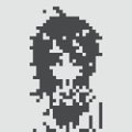 A small, low-resolution black-and-white pixelated image of a person's face, with very limited visible detail.