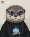An AI-generated illustration of an otter wearing blue sunglasses and a black hoodie with a blue lightning bolt pendant on a silver chain.