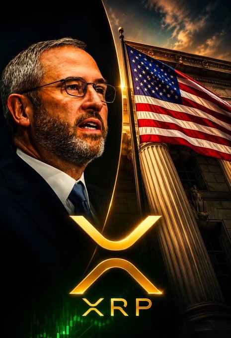 The image shows a man in a suit alongside a prominent American flag and the glowing XRP logo with financial chart elements. This visually reinforces the post about Ripple expanding its U.S. regulatory footprint through 50+ money transmitter licenses to capture a share of the massive payments industry.