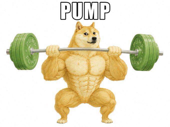 The image features the iconic "Swole Doge" meme—an extremely muscular Shiba Inu dog lifting a barbell with green weights labeled "PUMP" on each side, with the word "PUMP" displayed in bold text above its head. This visual perfectly embodies the post's message about the $SWOLE memecoin launching on Pump.fun, with the dog's flexed physique and "PUMP" branding symbolizing the strength and excitement behind the token's debut on the Solana-based platform.