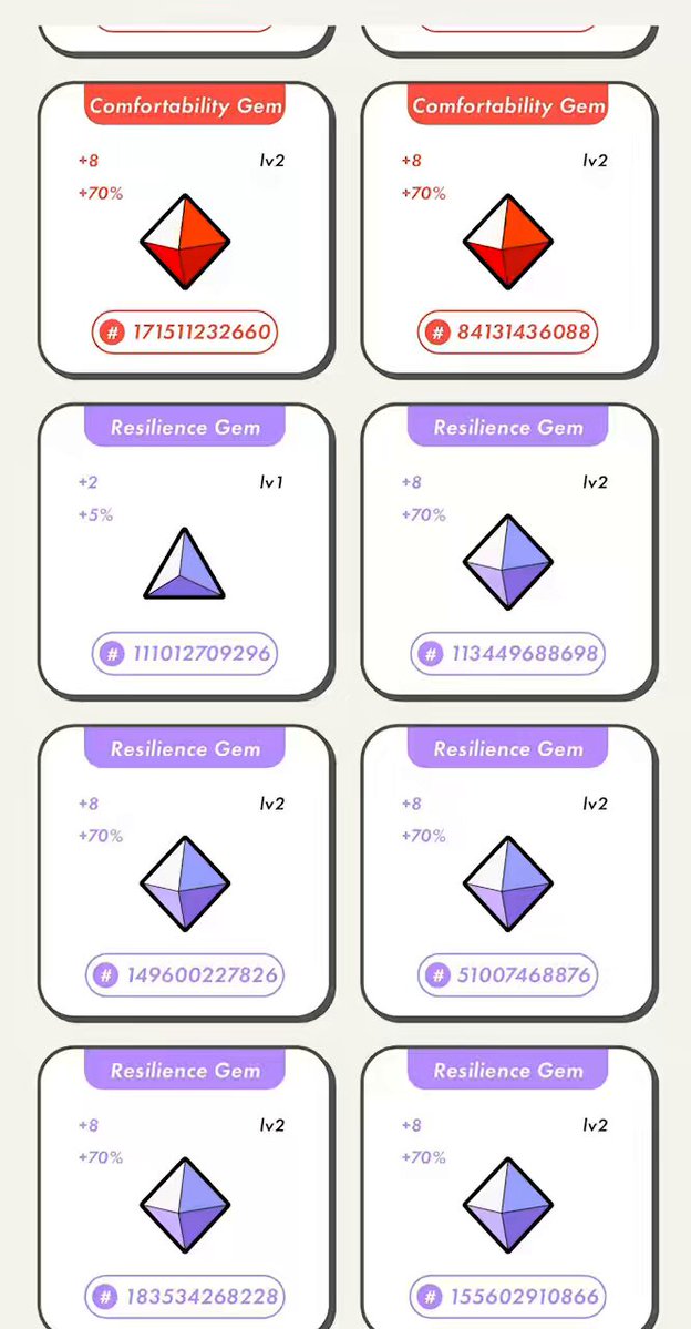The image shows a white background with various shapes, including diamonds and rectangles, arranged in rows of six. The shapes are colored purple and orange, creating an interesting visual effect. The text "RGEM lv2" appears multiple times throughout the image, possibly indicating that these shapes are related to a specific game or activity involving geometric shapes.