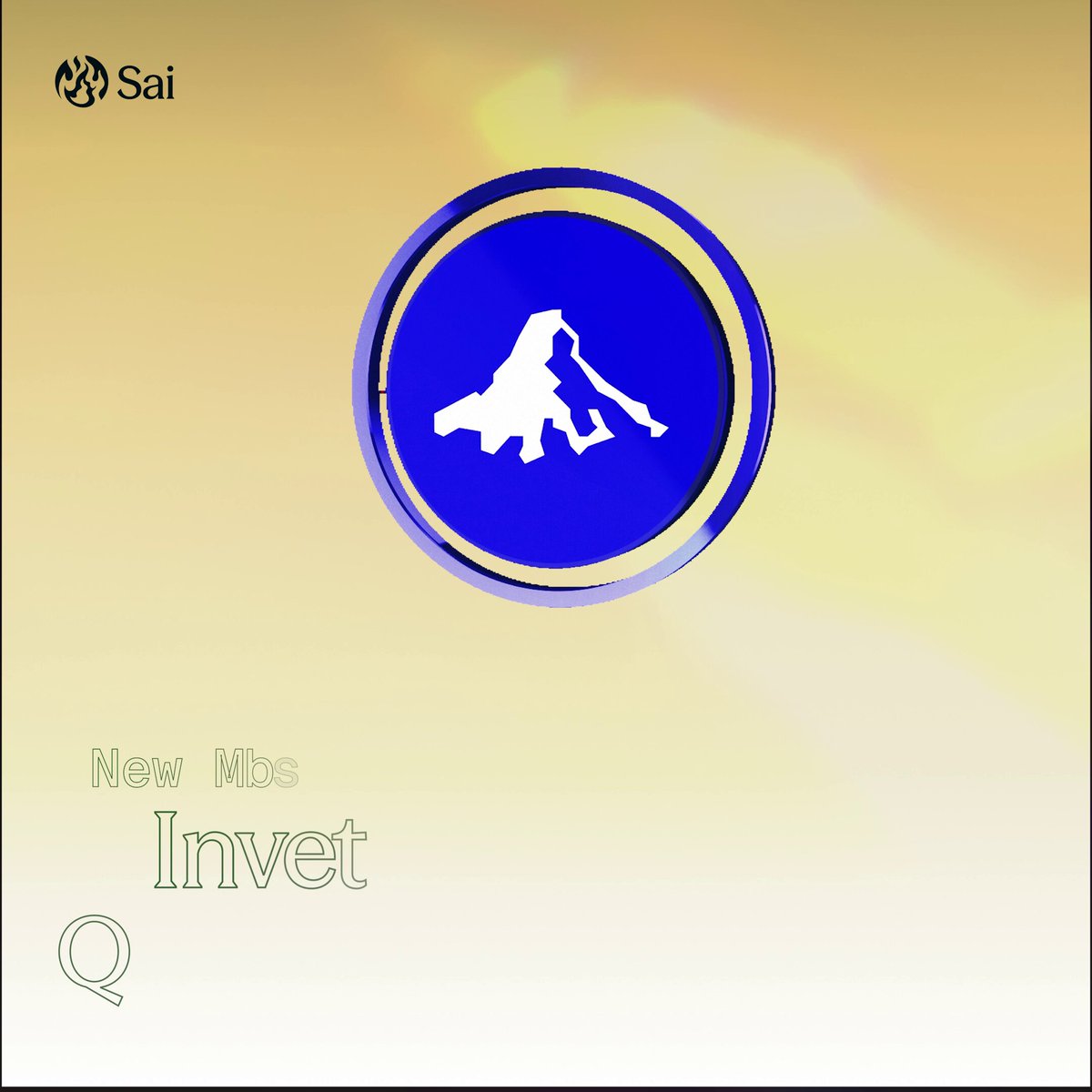 The image features a blue circle with a white mountain inside of it, which appears to be a logo for Invesco QQQ Trust. The text "New New Noms Invett QQQ" is written around the logo, indicating that this is an advertisement or promotional material related to Invesco QQQ Trust.
