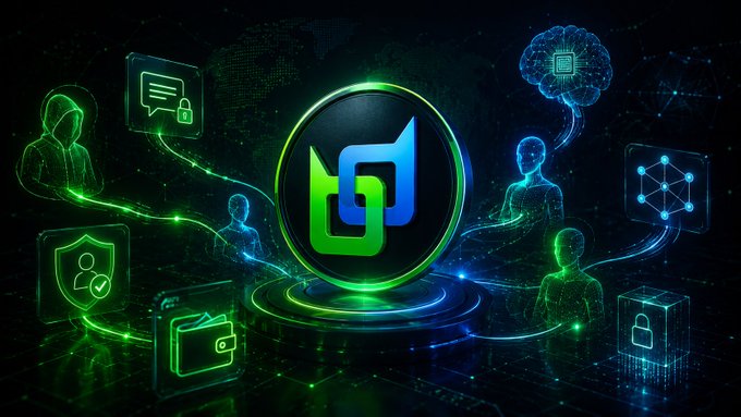 A central green and blue "bd" logo glows against a dark digital network background, surrounded by interconnected icons representing users, wallets, data, AI brains, and security shields, symbolizing privacy-focused AI. The imagery visually reinforces the post's message about @BeldexCoin's approach of building decentralized AI agents that handle tasks without exposing users' entire digital lives, emphasizing selective, privacy-preserving data interaction.