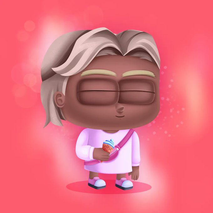 A Funko Pop-style figurine of a person with blonde hair, closed eyes, and sunglasses holds a small ice cream cone against a pink glowing background. The cute, dreamy aesthetic complements the "$9 to change your life" caption, suggesting a small, affordable indulgence with transformative feel-good vibes.