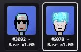 Two pixel-art character profile icons, the first labeled '#30Bx' and the second '#607B', both marked 'Base ×1.00'.