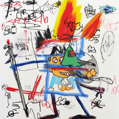 The image features a collection of drawings, including a colorful cartoon depiction of a man dressed as a superhero with green hair wearing a hat. The artwork is created using different colors and brushstrokes, showcasing the artist's talent. There are also some graffiti or graffiti-like elements in the drawing, adding to its urban and street art vibe. 

The text accompanying the image starts with "SCrawl Arts begins with raw lines," followed by an explanation of what SCrawl Arts is. The following part of the image includes a reference to "phase one" and "focus on what is in the image." Finally, there's a link to another post about scrawlarts.club at the bottom of the image.