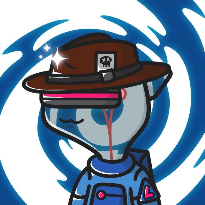 A cute Among Us character with a knight's visor wears a brown explorer hat featuring a skull emblem, set against a swirling blue vortex background. The image complements the "GM Own the day!" post with a bright, adventurous, and motivational vibe—pairing the cheerful "Good Morning" greeting with a polished, ready-for-anything crewmate.