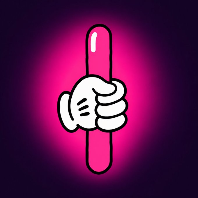 A stylized cartoon graphic displays a white-gloved cartoon hand with its index finger extended upward, set against a glowing magenta and dark purple gradient background.