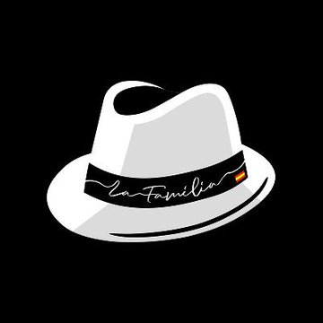 The image features a white hat with black text that reads "la familia", which translates to "family" in Spanish, indicating that the hat is designed for families or those who want to show their family pride. The hat has a wide brim and a small band at the top, giving it a classic and elegant appearance suitable for various occasions.