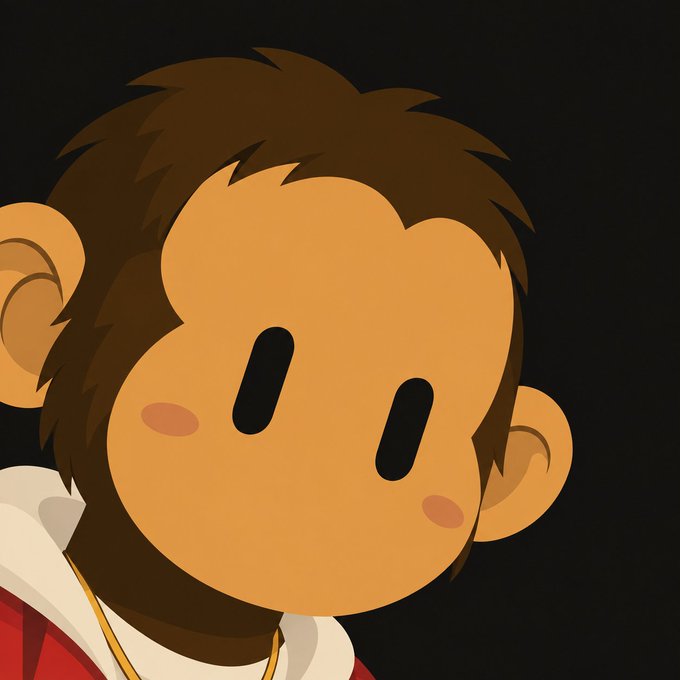 A cartoon-style illustration of a monkey-like character with brown fur, a red jacket, and a neutral expression against a black background.