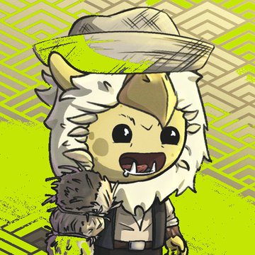 An illustration of a small, yellow, monster-like character wearing a straw hat and a fuzzy white hood.
