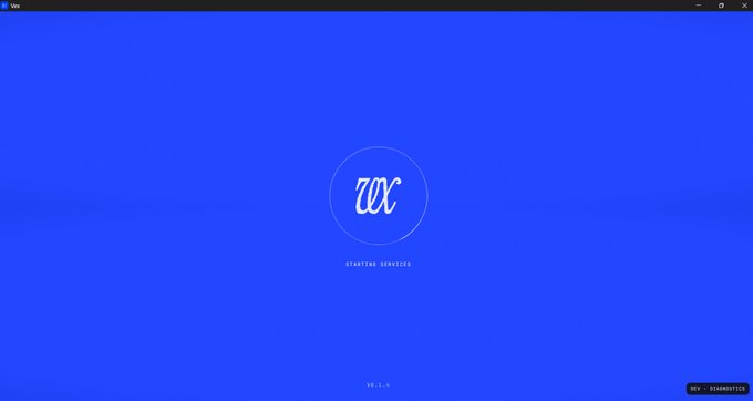 A blue screen displaying a loading spinner with the text 'STARTING SERVICE' and 'v1.1.4' beneath a stylized 'UX' logo.