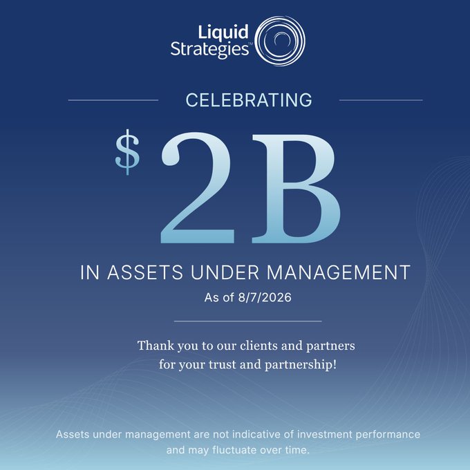 Liquid Strategies celebrates surpassing $2 billion in assets under management as of August 7, 2026, expressing gratitude to clients and partners for their trust—contextualizing the recommendation to allocate core strategy to $OVL, as the firm highlights its growing AUM milestone.