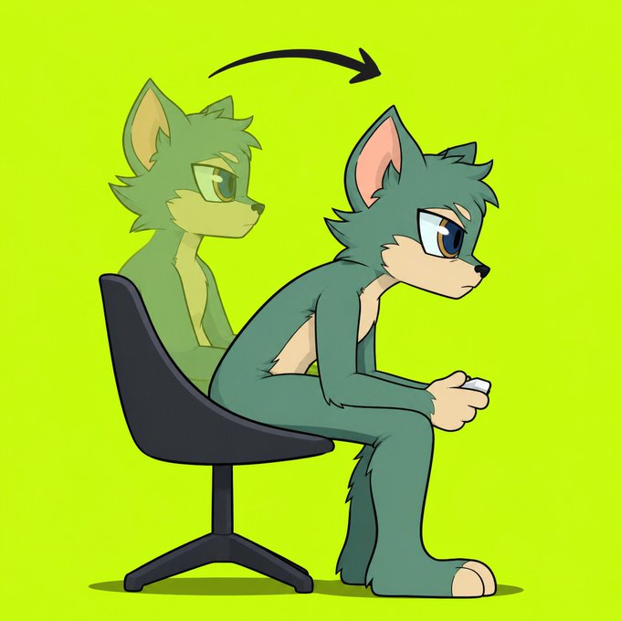 An illustration shows two anthropomorphic cat characters against a bright green background, with a faded version of one sitting in a chair and an arrow pointing to a more detailed, forward-leaning version of the character, suggesting a transformation or evolution. This visually reinforces the post's theme of progression and growth, aligning with the Rowdies collection's narrative of evolving from a PFP into a utility-driven community through staking and governance.