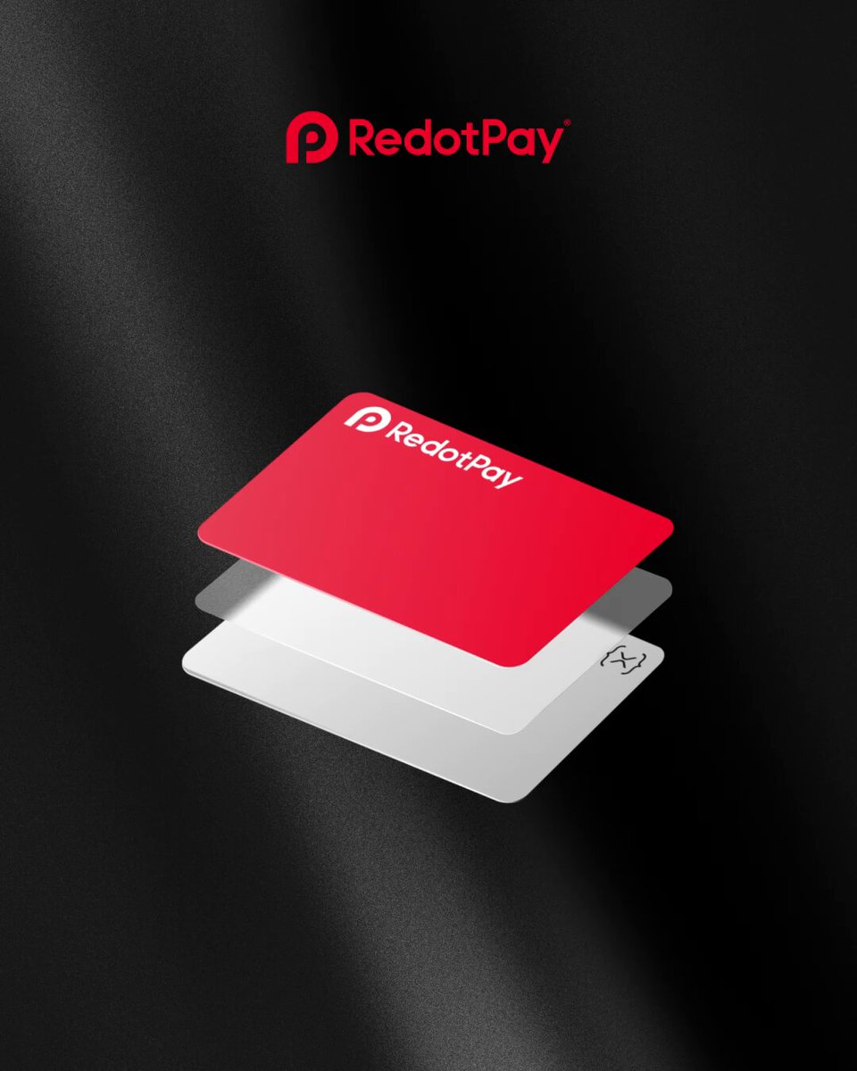 The image features a red and white card that has been folded in half, with the top half appearing upside down compared to its bottom counterpart. The card is placed against a black background, which makes it stand out prominently. Below the folded card, there's text that reads "RedotPay" followed by "XRP Card". This suggests that the image might be related to a promotional campaign for Ripple Pay or XRP Card, possibly highlighting their features and benefits.