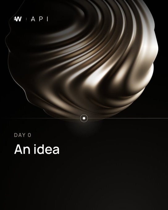 A metallic, abstract spherical form hovers above a horizontal progress bar, accompanied by the W API logo and the text "DAY 0 - An idea," visually symbolizing the nascent concept stage of stablecoin banking innovation. The image underscores the post's message that the idea phase is just the starting point in a rapid launch cycle, as stablecoin neobanks and card programmes must accelerate from concept to market faster than traditional six-month timelines.